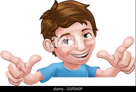 Boy Kid Cartoon Child Peeking Over Sign Pointing Stock Vector