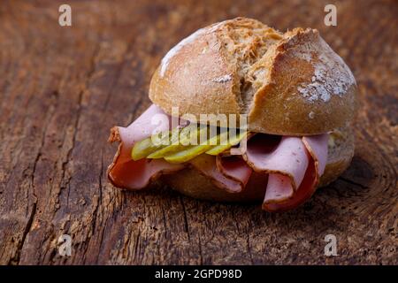 bavarian meatloaf bun on wood Stock Photo