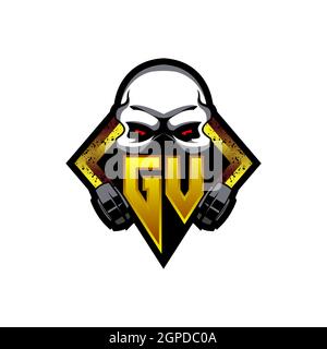 GV Logo monogram with Skull Shape designs template vector icon modern Stock Vector