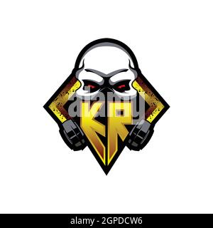 KR Logo monogram with Skull Shape designs template vector icon modern Stock Vector