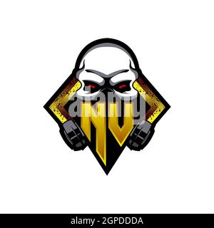NV Logo monogram with Skull Shape designs template vector icon modern Stock Vector
