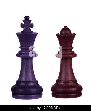 Wooden brown chess pieces on a white background Stock Photo