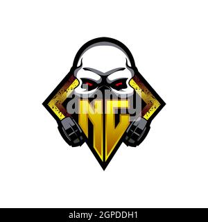 NJ Logo monogram with Skull Shape designs template vector icon modern Stock Vector