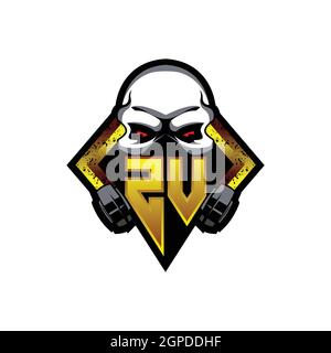 ZV Logo monogram with Skull Shape designs template vector icon modern Stock Vector