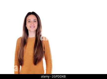 Happy teenger girl with sixteen years old looking at camera isolated on a white background Stock Photo