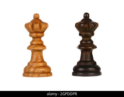 Wooden brown chess pieces on a white background Stock Photo