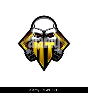 MT Logo monogram with Skull Shape designs template vector icon modern Stock Vector