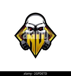 NU Logo monogram with Skull Shape designs template vector icon modern Stock Vector