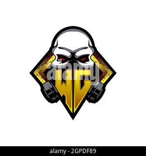 WJ Logo monogram with Skull Shape designs template vector icon modern Stock Vector