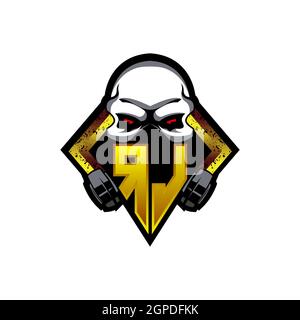 RJ Logo monogram with Skull Shape designs template vector icon modern Stock Vector