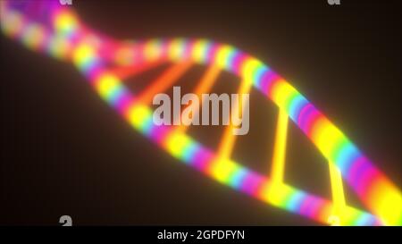 Chromosome under microscope magnification with 3d render genetic facets and cellular structure. Scientific model of biological genome with striking ev Stock Photo