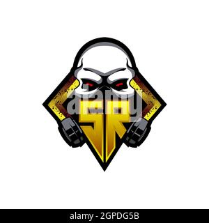 UR Logo ESport Gaming Initial with Blue Light Color design vector template Stock Vector