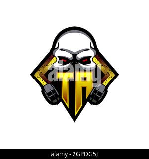 S, U, SU, US, logo, monogram, alphabet, design, abstract, black, vector, brand, head, mask, capital, skull, company, concept, gaming, creative, esport Stock Vector