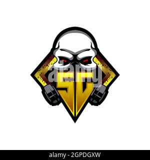 UJ Logo ESport Gaming Initial with Blue Light Color design vector template Stock Vector