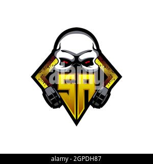 UA Logo ESport Gaming Initial with Blue Light Color design vector template Stock Vector