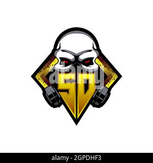 UD Logo ESport Gaming Initial with Blue Light Color design vector template Stock Vector