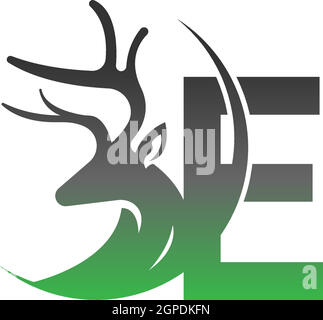 Letter E icon logo with deer illustration design Stock Vector