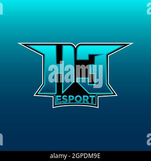HE Logo ESport Gaming Initial with Blue Light Color design vector template Stock Vector