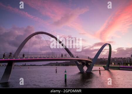 Modern design Arched bridges at Elizabeth Quay marina in Perth, Western Australia. Stock Photo