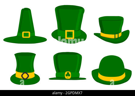 Illustration on theme Irish holiday St Patrick day, set headdress hats Stock Vector