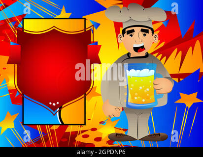 Cook with a big glass of alcoholic beverages. Stock Vector