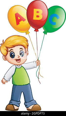 Cartoon boy holding alphabet balloon Stock Vector