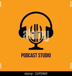 YH Monogram Logo Letter Headphone and Microphone shape style vector, Podcast Studio Logo Stock Vector