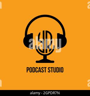 YR Monogram Logo Letter Headphone and Microphone shape style vector, Podcast Studio Logo Stock Vector