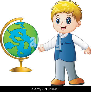 Cartoon boy showing the globe Stock Vector