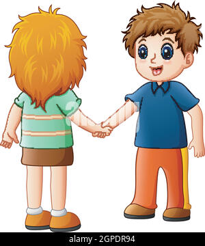Cartoon boy and girl shaking hands Stock Vector