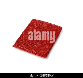 new red metal sponge for washing dishes isolated on white background, close up Stock Photo