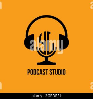YJ Monogram Logo Letter Headphone and Microphone shape style vector, Podcast Studio Logo Stock Vector