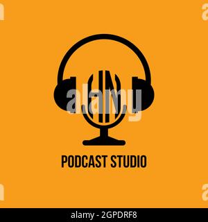 HN Monogram Logo Letter Headphone and Microphone shape style vector, Podcast Studio Logo Stock Vector