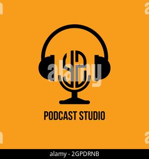 YZ Monogram Logo Letter Headphone and Microphone shape style vector, Podcast Studio Logo Stock Vector