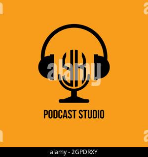 YK Monogram Logo Letter Headphone and Microphone shape style vector, Podcast Studio Logo Stock Vector