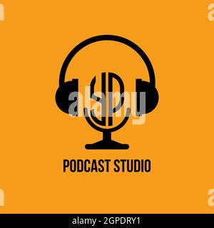 YP Monogram Logo Letter Headphone and Microphone shape style vector, Podcast Studio Logo Stock Vector