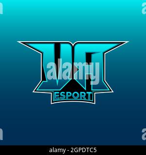 VR Logo ESport Gaming Initial with Blue Light Color design vector template Stock Vector