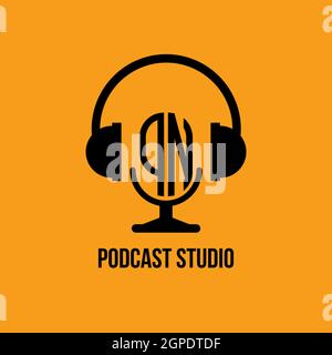 PN Monogram Logo Letter Headphone and Microphone shape style vector, Podcast Studio Logo Stock Vector