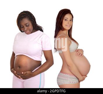 Two pregnant women  isolated on a white background Stock Photo