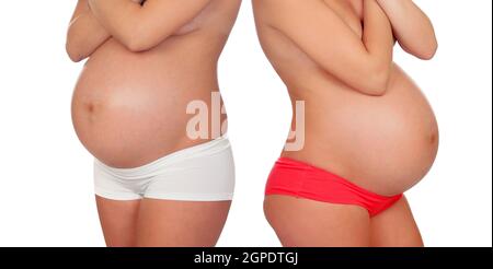 Two pregnant women  isolated on a white background Stock Photo