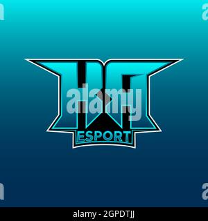 KR Logo ESport Gaming Initial with Blue Light Color design vector template Stock Vector