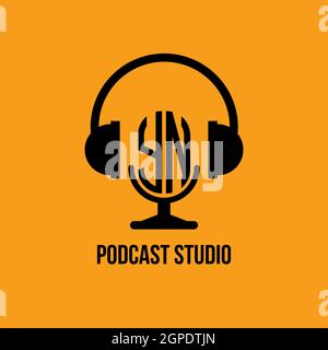 YN Monogram Logo Letter Headphone and Microphone shape style vector, Podcast Studio Logo Stock Vector