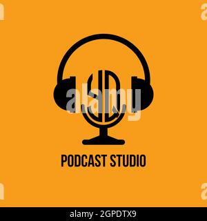 YQ Monogram Logo Letter Headphone and Microphone shape style vector, Podcast Studio Logo Stock Vector
