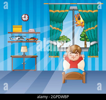 Little boy waking up and yawning in the morning Stock Vector