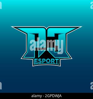 PE Logo ESport Gaming Initial with Blue Light Color design vector template Stock Vector