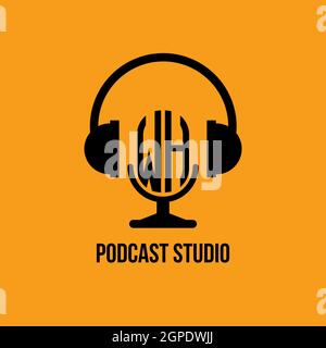 WH Monogram Logo Letter Headphone and Microphone shape style vector, Podcast Studio Logo Stock Vector