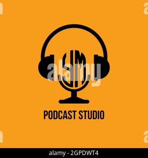 YM Monogram Logo Letter Headphone and Microphone shape style vector, Podcast Studio Logo Stock Vector