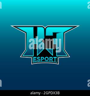 KF Logo ESport Gaming Initial with Blue Light Color design vector template Stock Vector