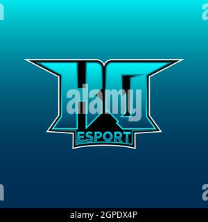 KQ Logo ESport Gaming Initial with Blue Light Color design vector template Stock Vector