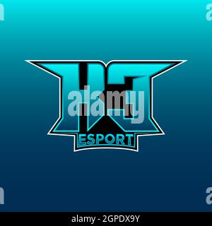 KE Logo ESport Gaming Initial with Blue Light Color design vector template Stock Vector